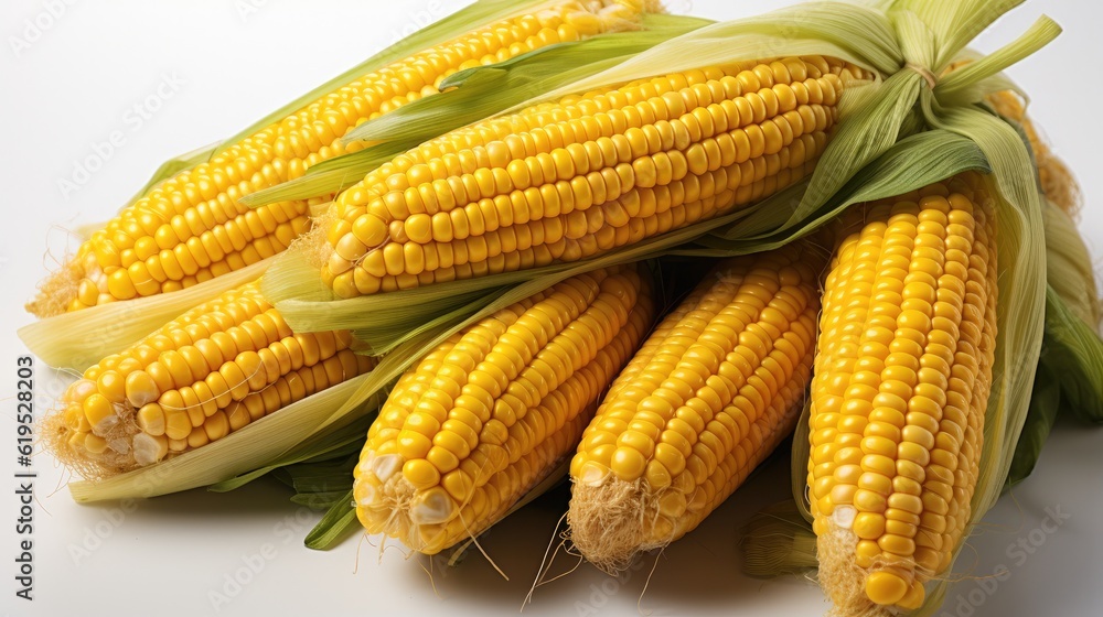 Raw corn cob isolated on white background.