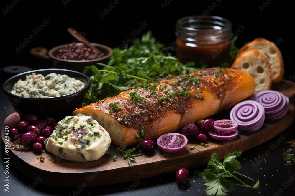 Sandwiches or toasts with salted salmon, Red fish and herbs with bread, Healthy food, breakfast, Die