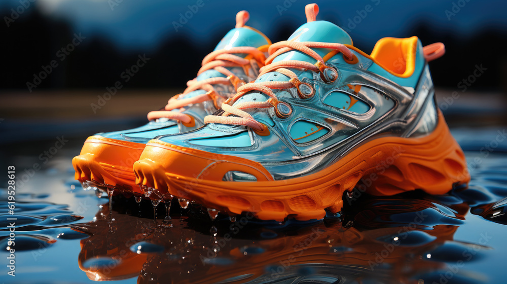 Stylish 3d render of modern running shoes.