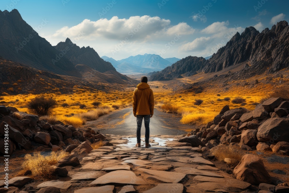 Natural landscape and dirt road, Road to the mountains.