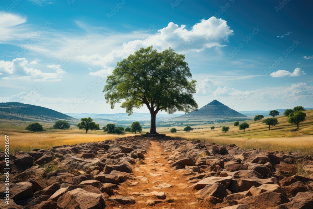 Natural landscape and dirt road, Road to the mountains.