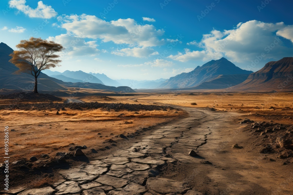 Natural landscape and dirt road, Road to the mountains.