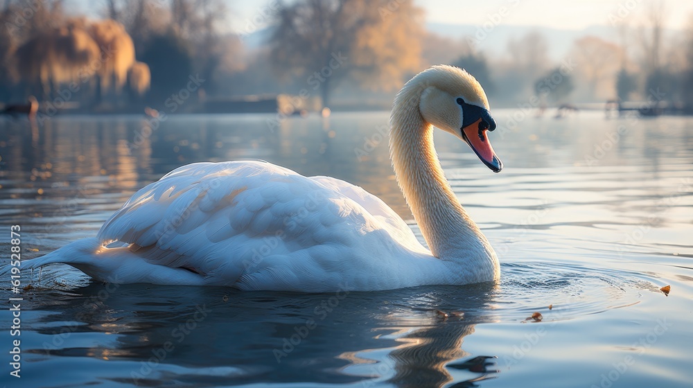 Swan, Beautiful white swan floating on the lake, White swan in the water.