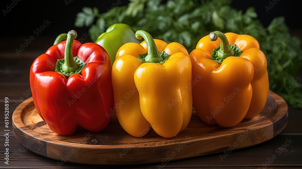 Sweet peppers on a wooden background for cooking vegetable salad, Fresh sweet pepper.