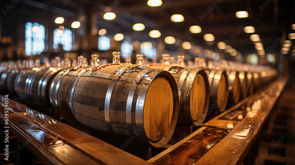 Wine barrels, Wine in wooden barrels is stored for aging.