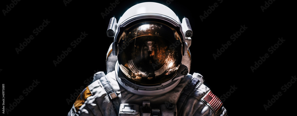 Portrait of astronaut floating in space. Front view on spacesuit technology. Generative AI