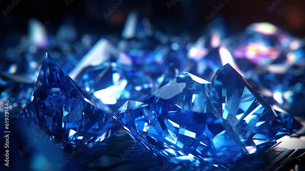 Amazing bright and shiny Sapphire crystal cluster background. Jewel mineral detailed macro. Generati