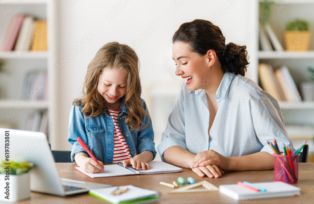 Girl doing homework or online education.