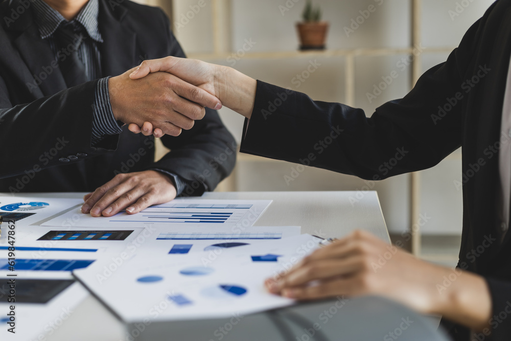 Handshake, Businessman shaking hands in a meeting and teamwork concept in business cooperation.