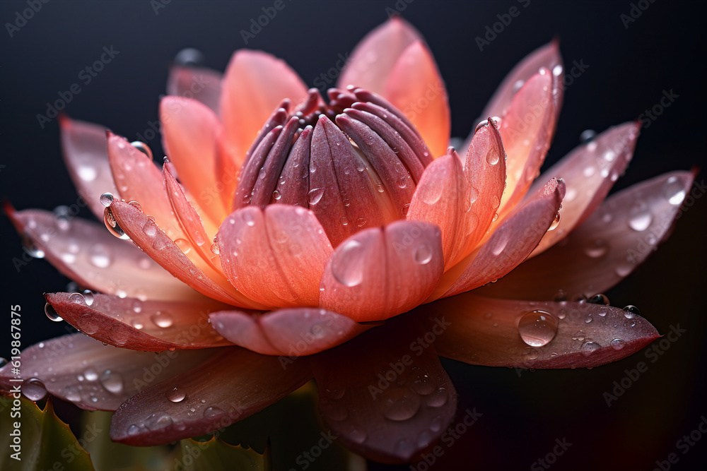 Creative artwork image picture generated by ai collage of fairy flower water lily with droplets peta