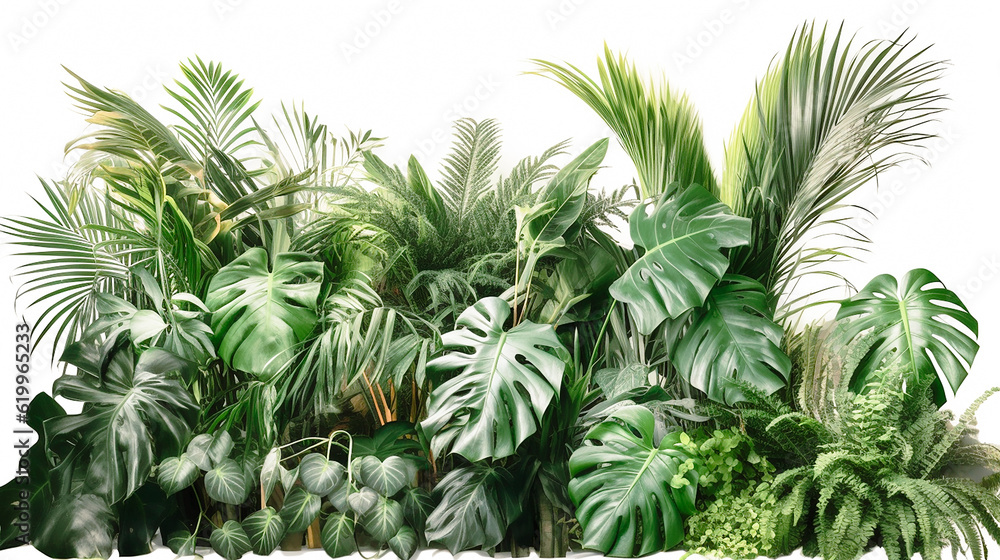 tropical leaves foliage on white Generative AI