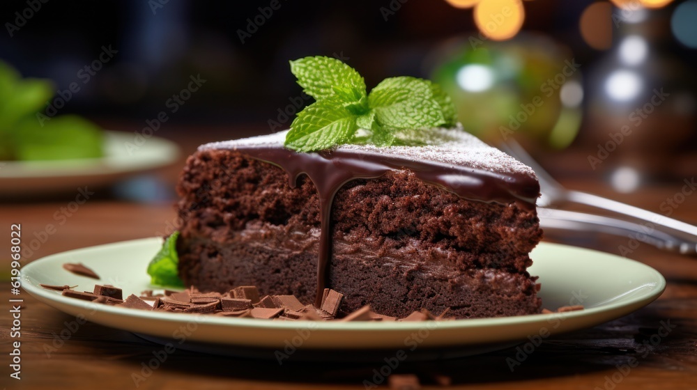 Chocolate cake with mint. Illustration AI Generative.