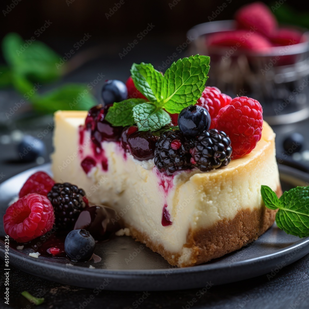 Cheesecake with berries. Illustration AI Generative