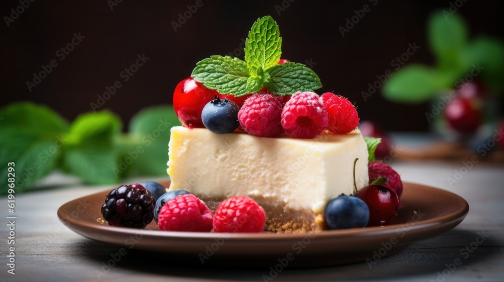 Cheesecake with berries. Illustration AI Generative