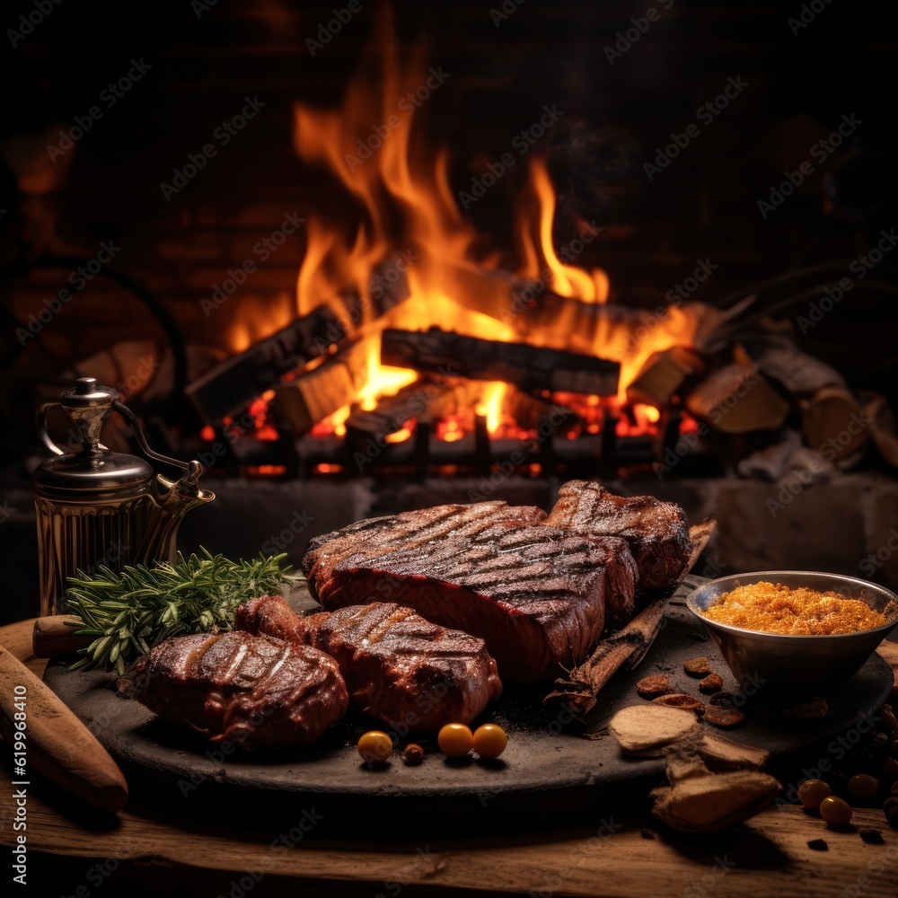 Grilled steak. Illustration AI Generative