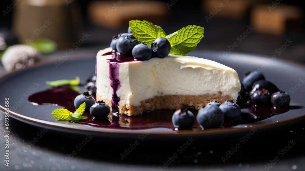 Cheesecake with berries. Illustration AI Generative