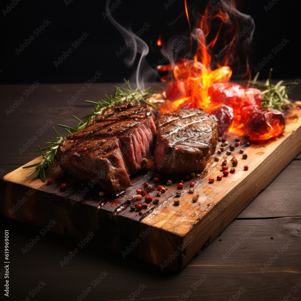 Grilled steak. Illustration AI Generative