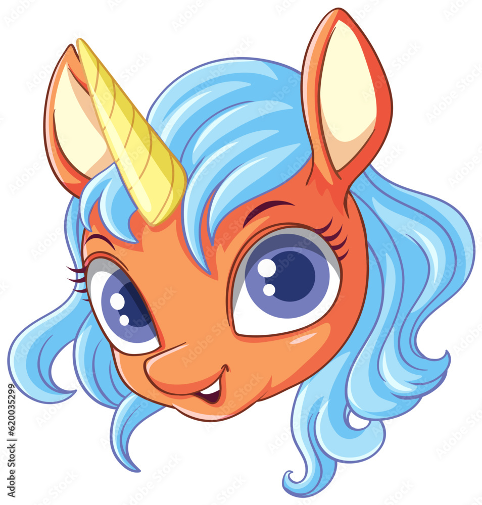 Orange Unicorn with Blue Mane Vector