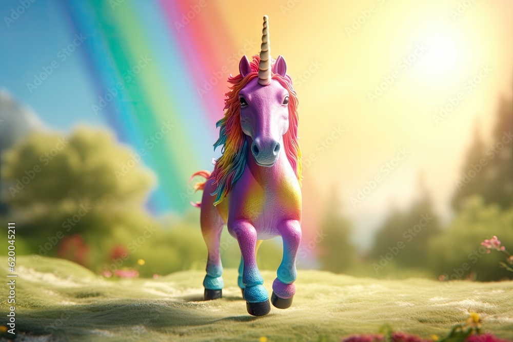 Cute magical unicorn and raibow. Cartoon. Generative Ai