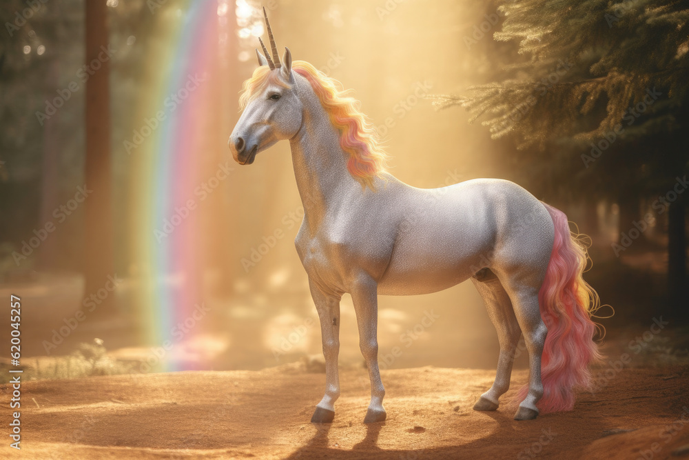 A unicorn, Beautiful unicorn in a magical forest magic. Generative Ai