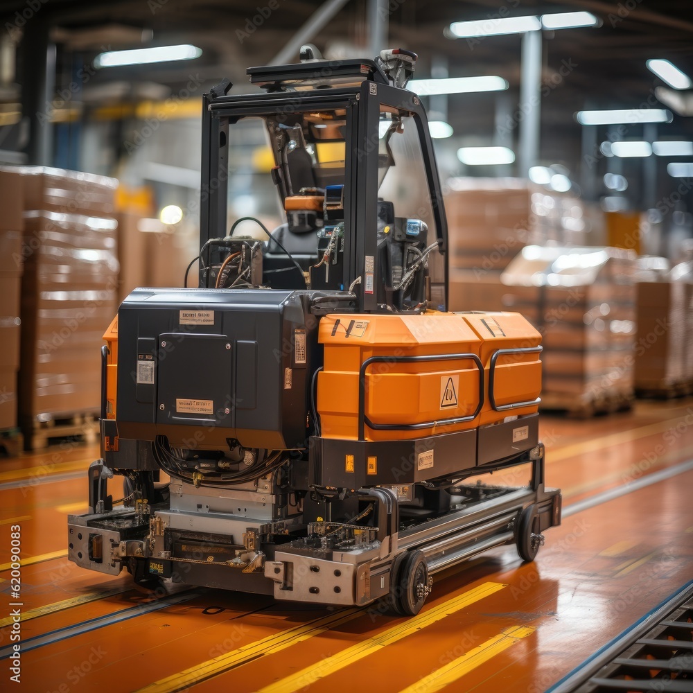 Autonomous Robot transportation in warehouse, Factory 4.0 concept, Factory Automation with Automated