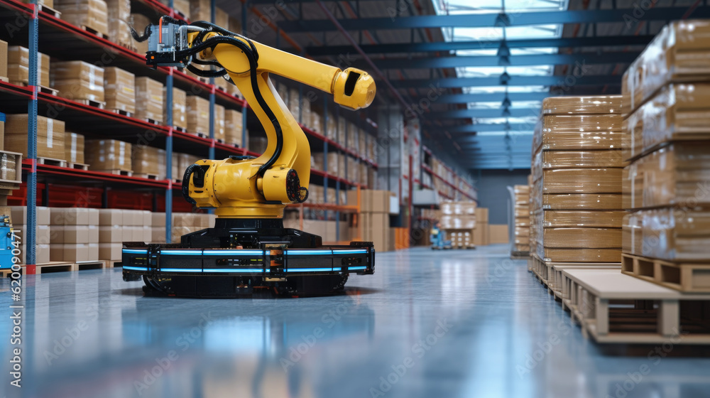 Autonomous Robot transportation in warehouse, Factory 4.0 concept, Factory Automation with Automated