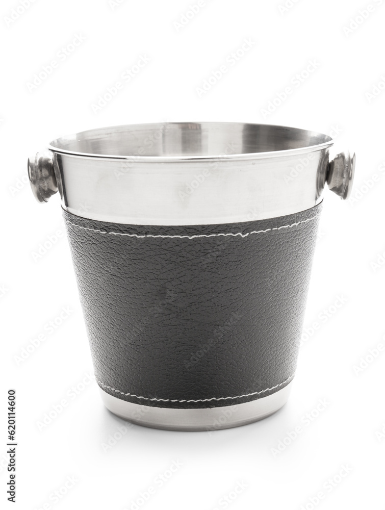 Stainless steel bucket on white background