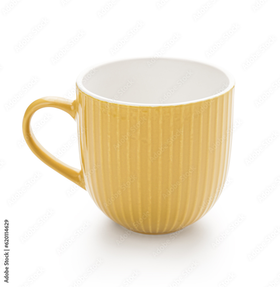 Orange cup on white background