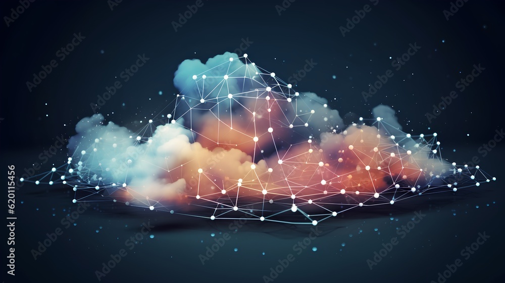 Abstract cloud linked to numerous data points. Cloud computing as a critical technology. Virtual sto