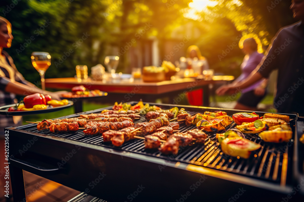 BBQ food party summer grilling meat in the afternoon of weekend happy party.	 