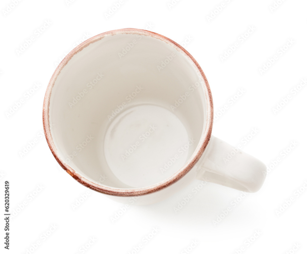 Empty cup on white background