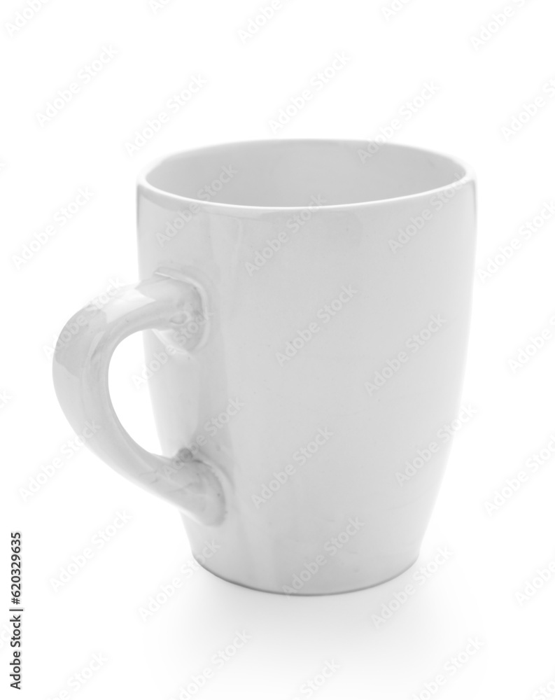 Empty ceramic cup on white background