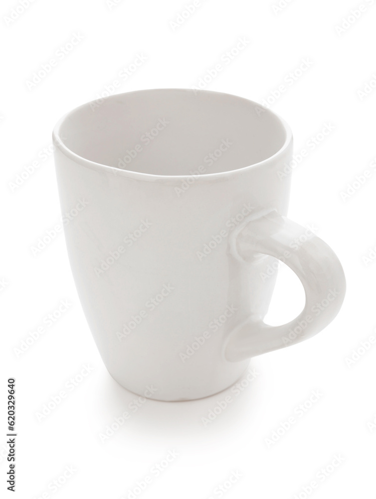 Empty ceramic cup on white background