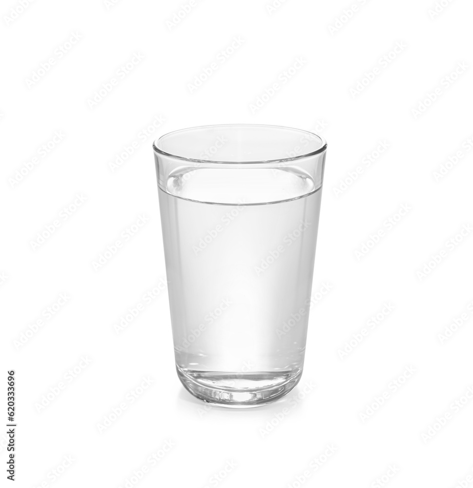 Glass of water on white background