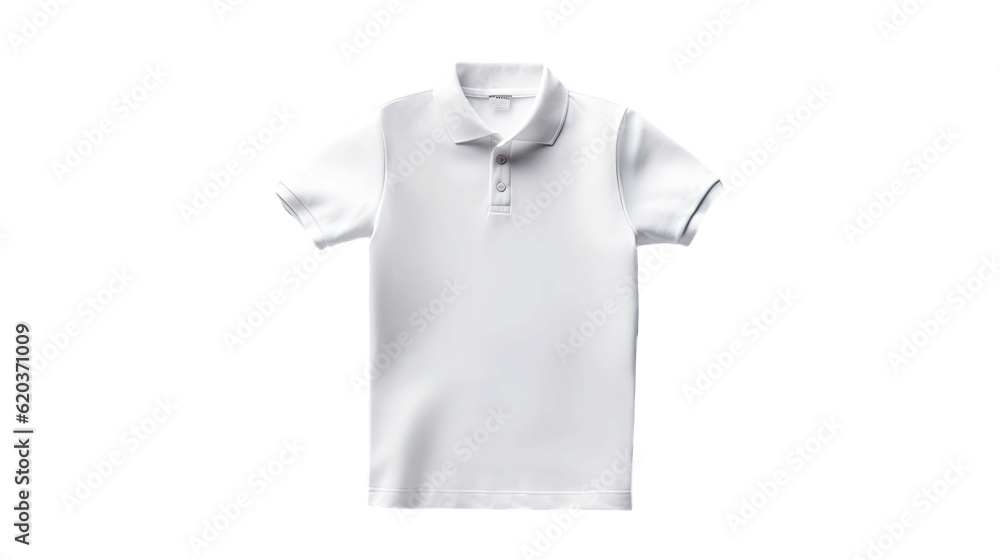 White Polo shirt, garments on a transparent background with no other elements present.