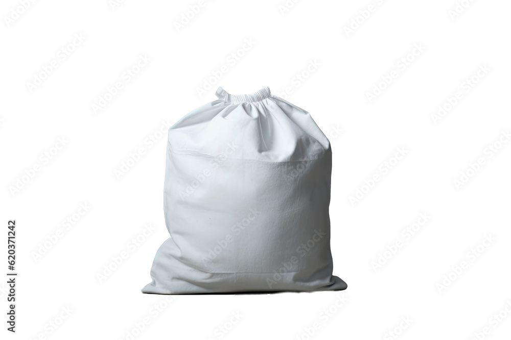 White paper sack on a backdrop that is white in color.