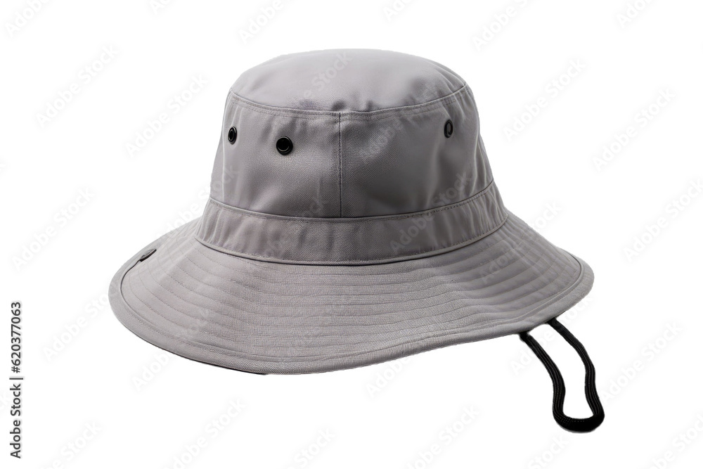 Mens Bucket Hat made of Grey Canvas Material Isolated on a transparent background. Headgear for Men