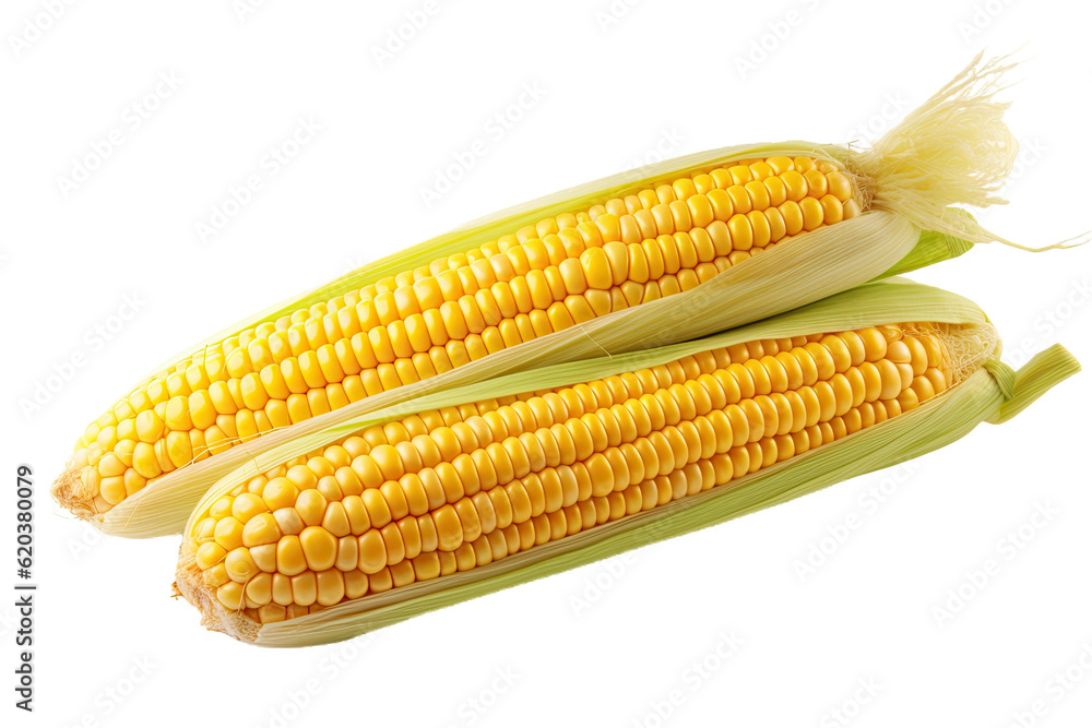 Fresh corn on a transparent background, separated from its surroundings using a clipping path.