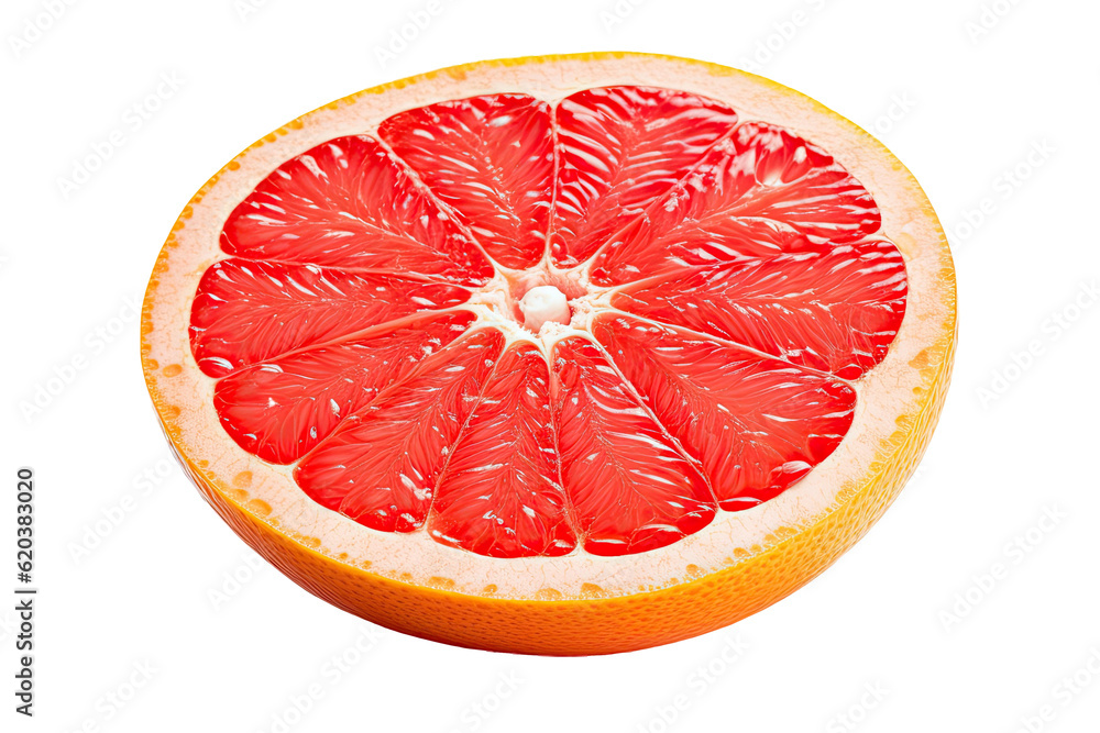 A slice of coral grapefruit for the summer, photographed on a transparent background. Representing a