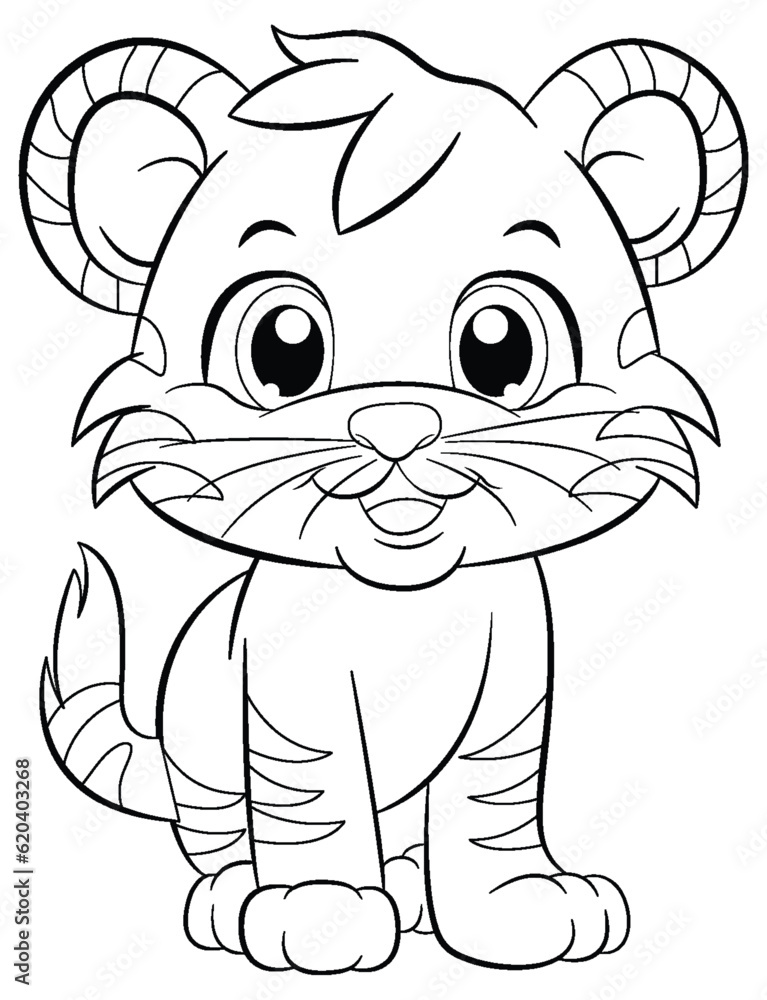 Coloring Page Outline of Cute Tiger