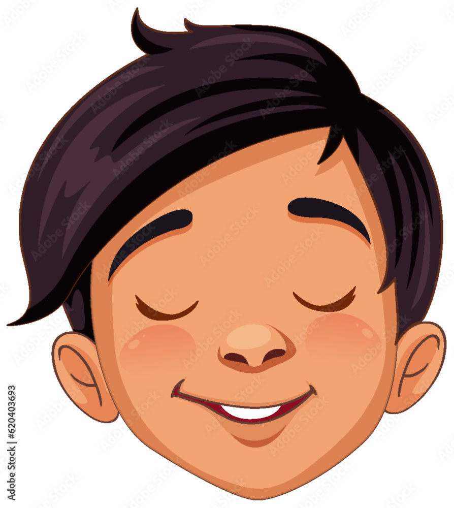 Male Asian cartoon face closing his eyes