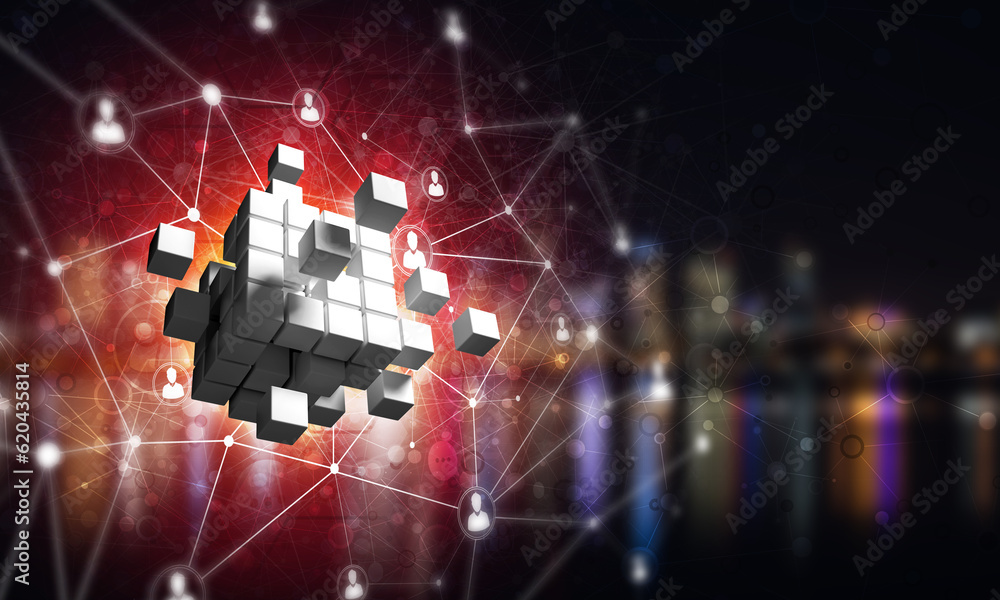 Concept of Internet and networking with digital cube figure on dark background