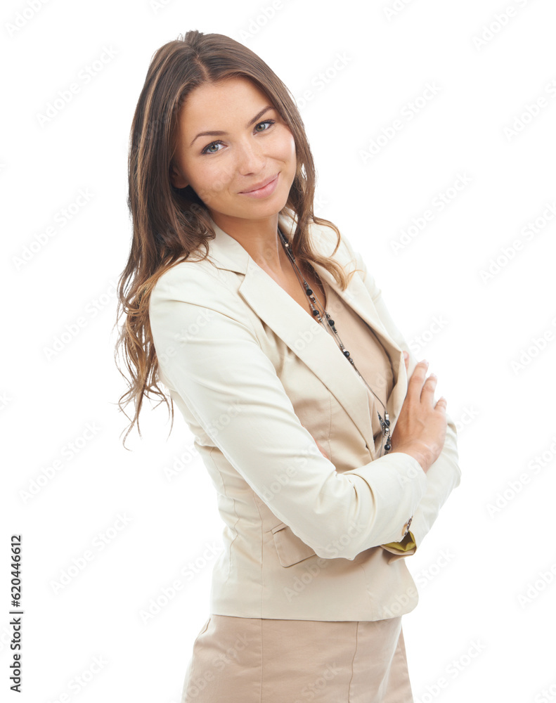 Professional, crossed arms and portrait of business woman on png, isolated and transparent backgroun