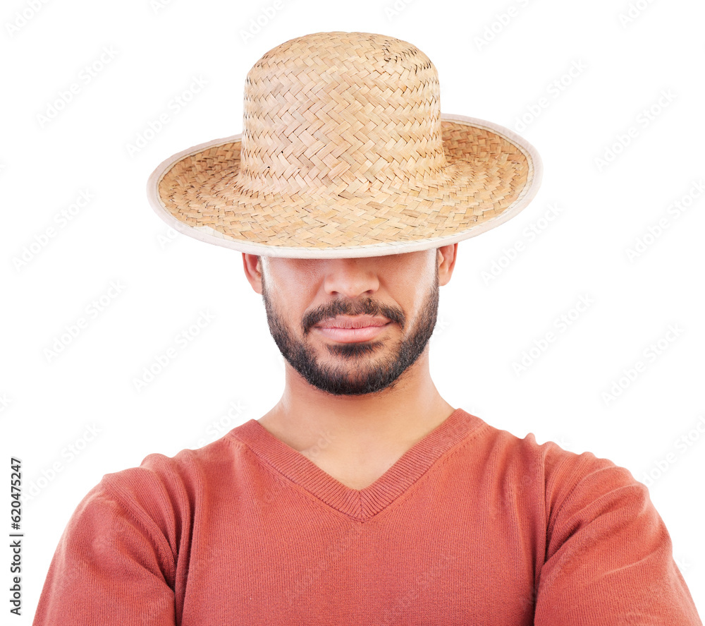 Hat, hidden face and man with fashion accessory, casual apparel and stylish clothes, trendy and rela