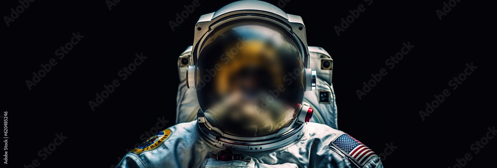 Portrait of astronaut floating in space. Front view on spacesuit technology. Generative AI