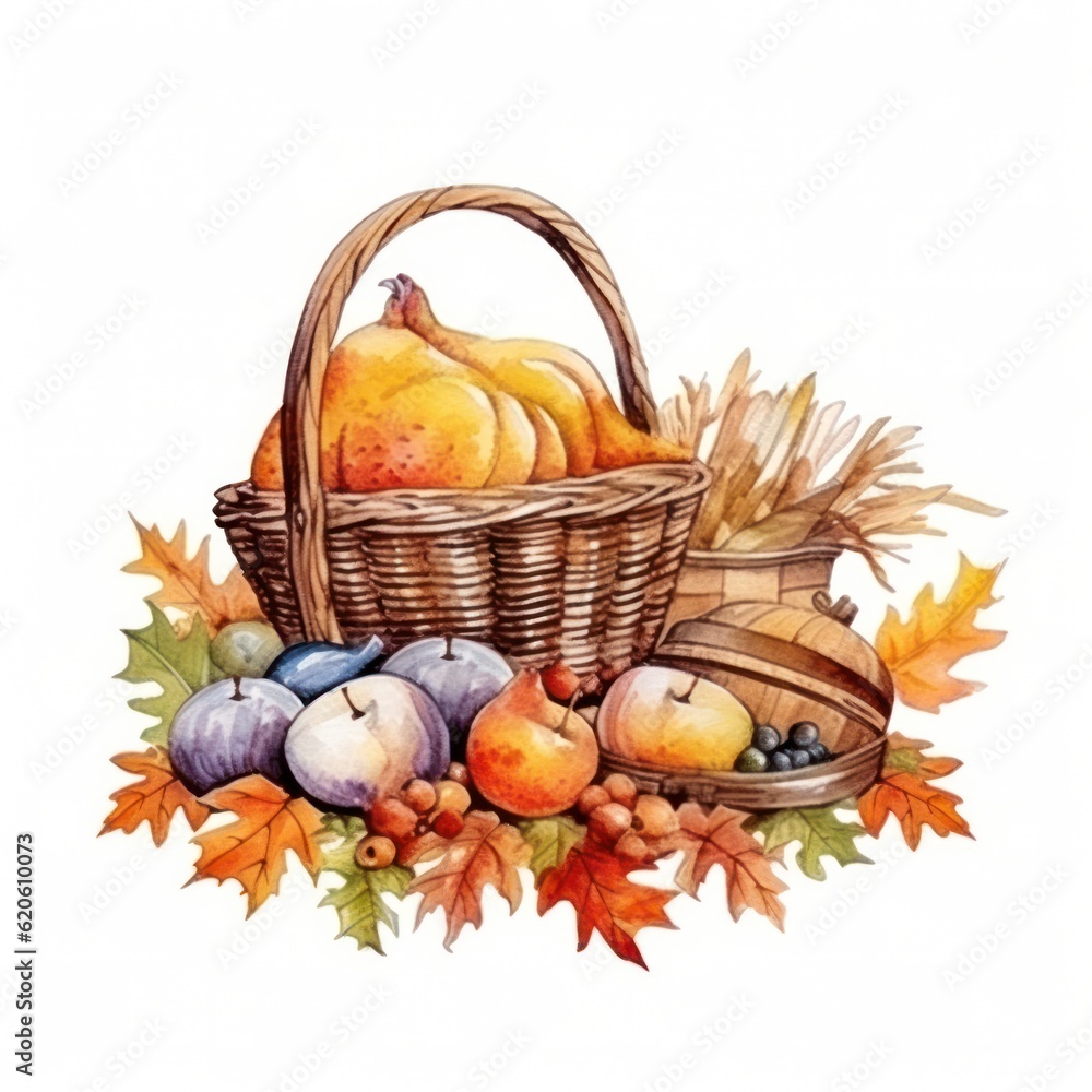 Watercolor Thanksgiving background. Illustration AI Generative