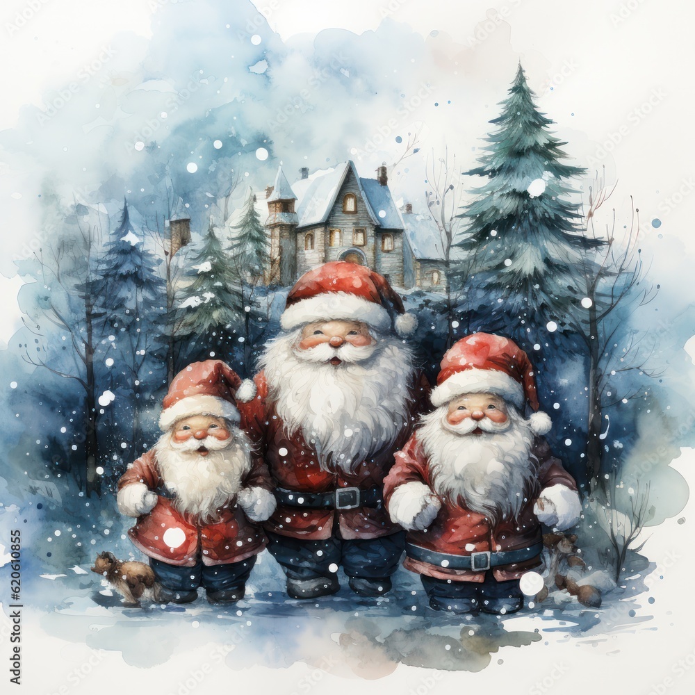 Watercolor Christmas background. Illustration AI Generative.