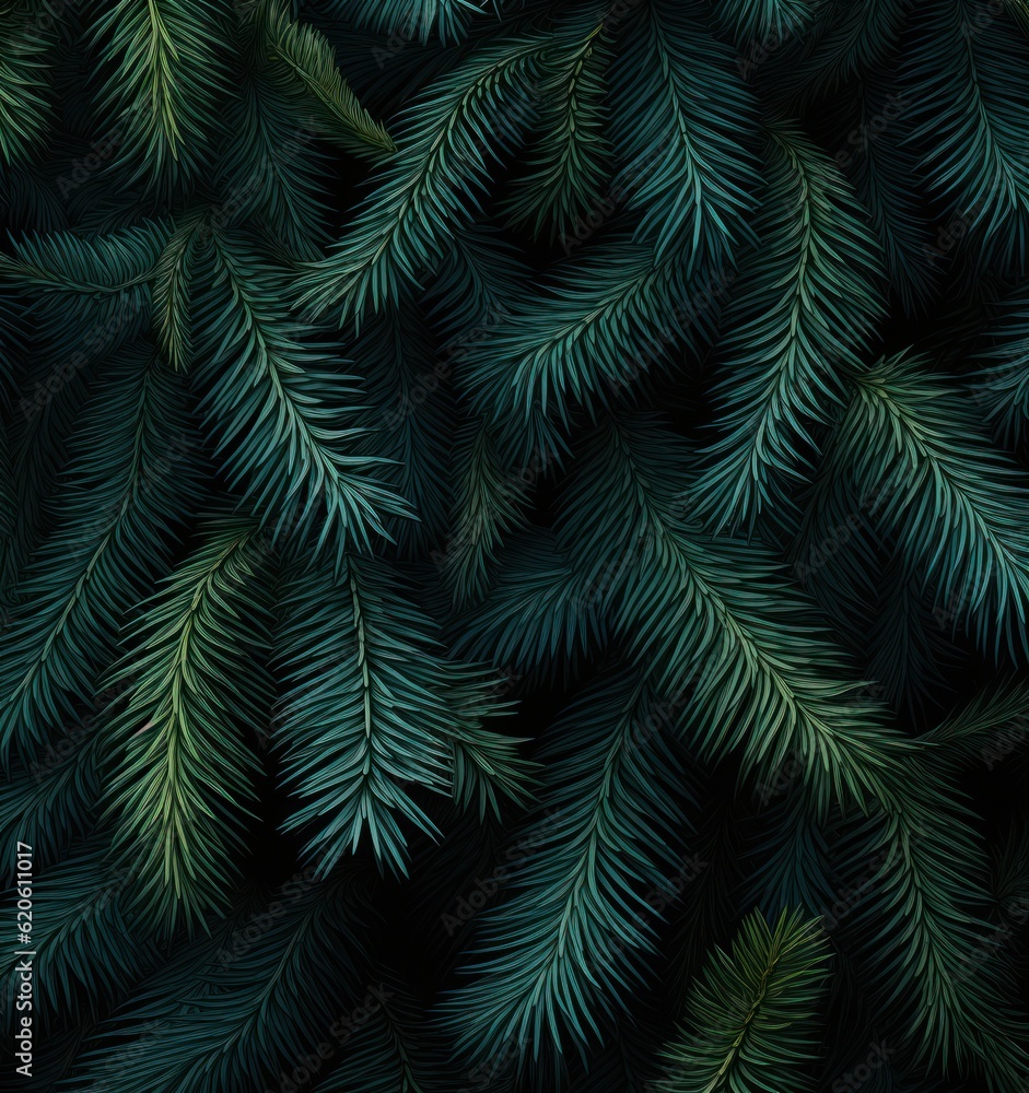 Dark green fir background. Illustration AI Generative.