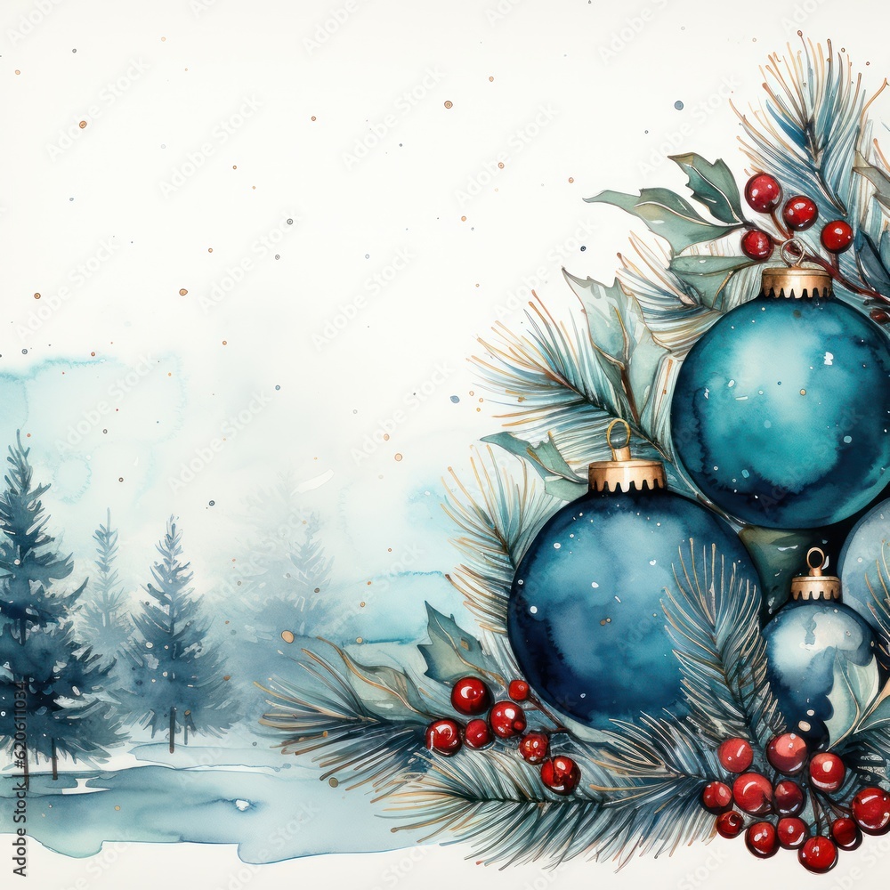 Watercolor Christmas background. Illustration AI Generative.