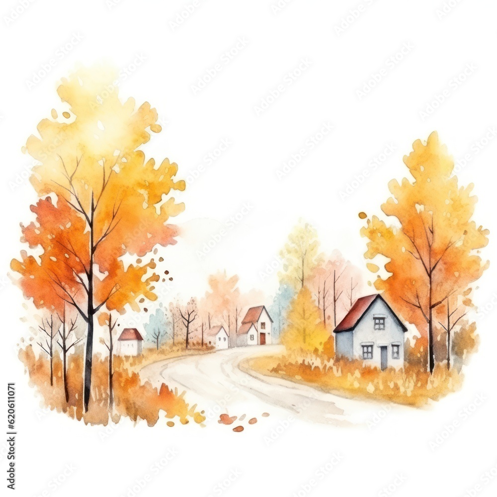 Autumn watercolor background. Illustration AI Generative.